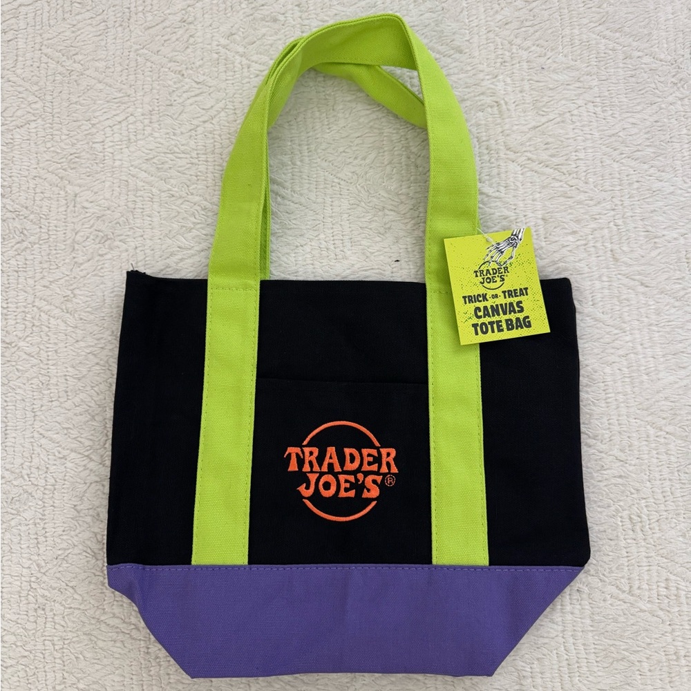 Trader Joe's Black and Purple Mini Canvas Tote Bag — Halloween